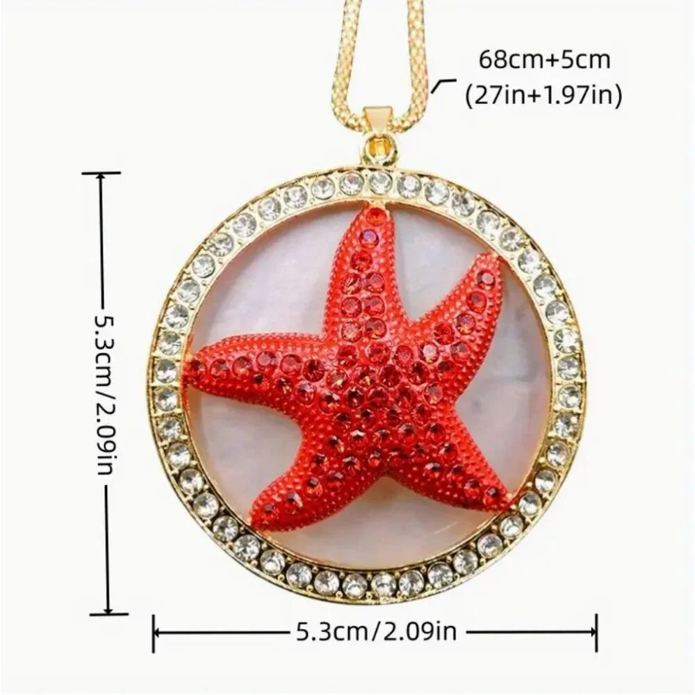 Betsey Johnson Necklace Red Crystal Starfish Pendant Gold Tone - Picture 2 of 2